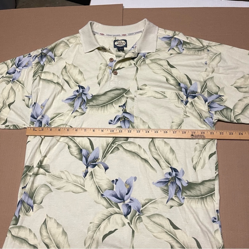 Vintage Tommy Bahama Mens Large Polo Shirt Cream Color Floral Ribbed Collar - Picture 6 of 7